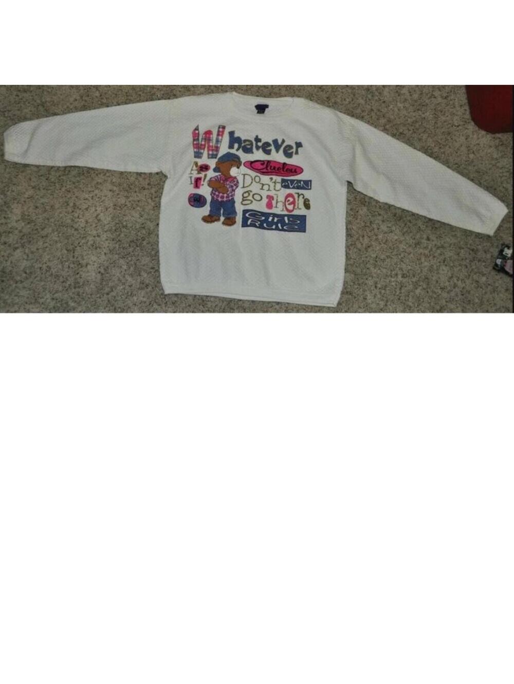 Chic Sweatshirt Girls 10/12 Whatever Girls Rule Oversized White Quilted